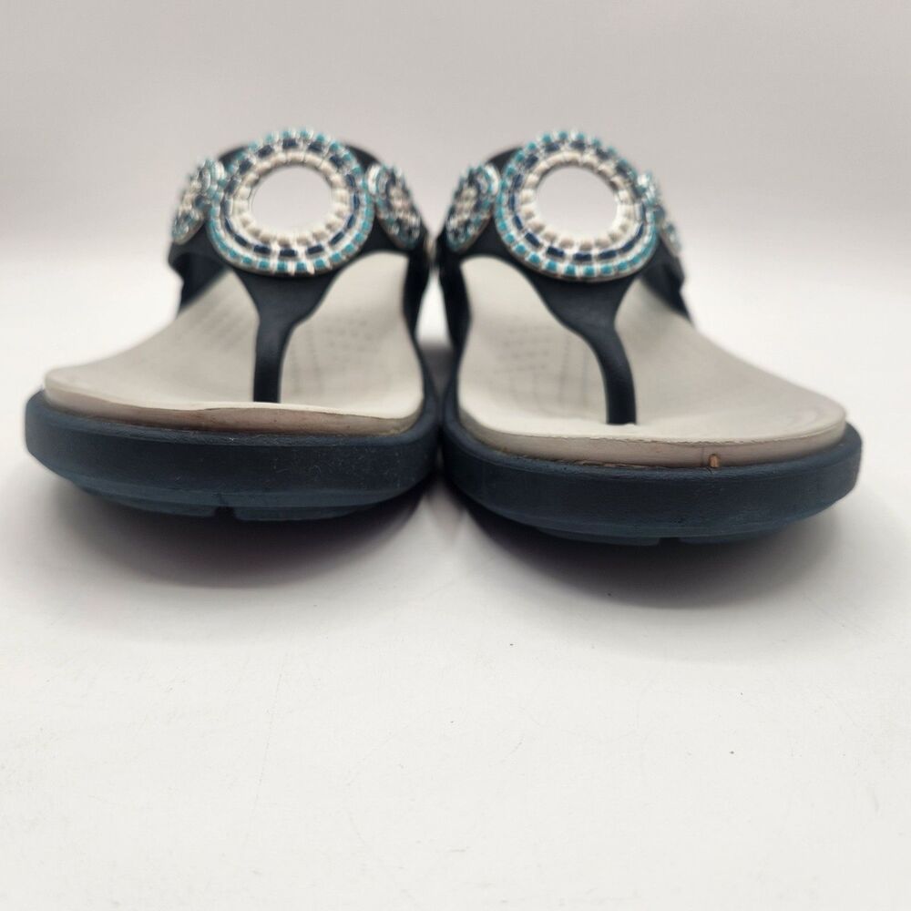 Crocs Sandals Blue Gray Sanrah Diamante Wedge Womens Size 7 Dual Comfort Mosaic - Picture 3 of 12